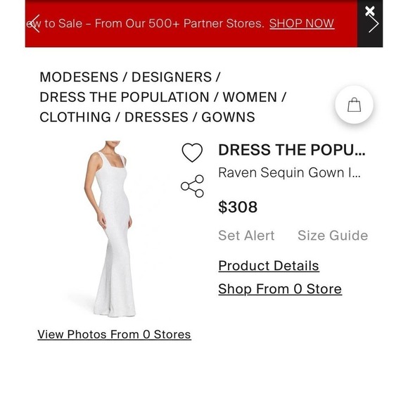 Dress the Population Sleeveless Raven Sequin Gown Dress White Women's Size M NWT - Picture 5 of 11